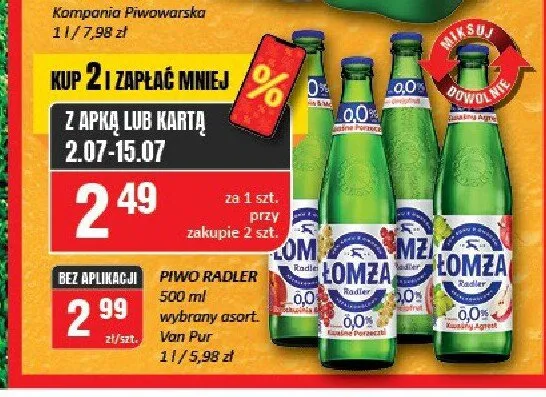 Piwo bezalkoholowe Łomża Radler promocja w Chorten
