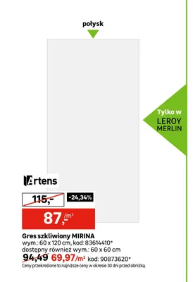 Gres szkliwiony Mirina 60x120 cm Artens promocja w Leroy Merlin