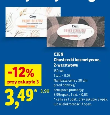 Chusteczki kosmetyczne 2-warstwowe Cien promocja w Lidl