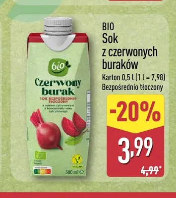 Sok z czerwonych buraków bezpośrednio tłoczony Bio promocja w Aldi