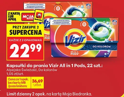 Kapsułki do prania Vizir All in 1 Pods Do kolorów promocja w Biedronka