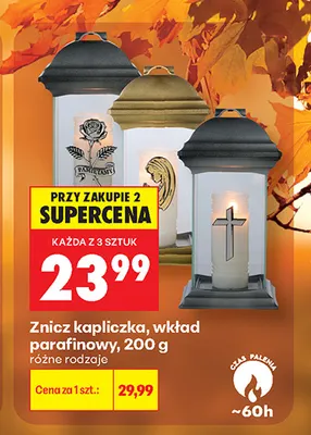 Znicz kapliczka wkład parafinowy promocja w Biedronka