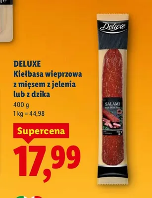 Kiełbasa wieprzowa z mięsem z jelenia lub z dzika promocja w Lidl