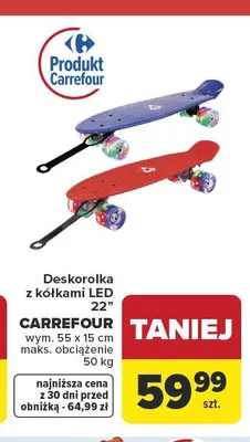 Deskorolka z kółkami LED 22" CARREFOUR wym. 55x15cm maks. obciążenie 50kg promocja w Carrefour