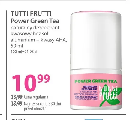 Naturalny dezodorant kwasowy Power Green Tea Tutti Frutti promocja w Hebe