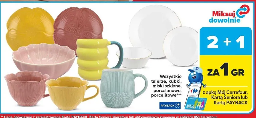 Talerze, kubki, miski szklane, porcelanowe, porcelitowe promocja w Carrefour Market