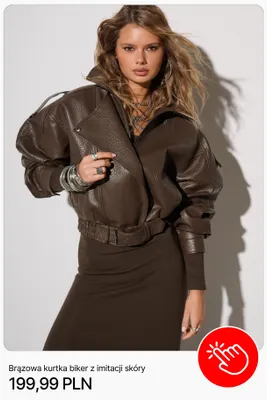 Brązowa kurtka biker z imitacji skóry Cropp promocja w Cropp