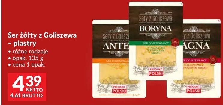 Ser żółty z Goliszewa plastry różne rodzaje Sery z Goliszewa promocja w Makro