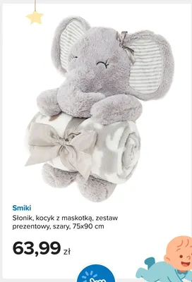 Słonik kocyk z maskotką zestaw prezentowy szary 75x90 cm Smiki promocja w Smyk