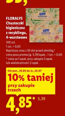 Chusteczki higieniczne z recyklingu 4-warstwowe Floralys promocja w Lidl