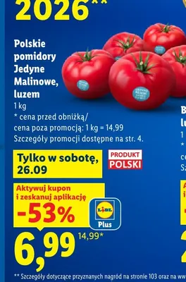 Pomidory malinowe Jedyne luzem promocja w Lidl