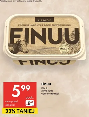 Masło klasyczne połączenie masła z olejami z rzepaku i lnianki promocja w Delikatesy Centrum