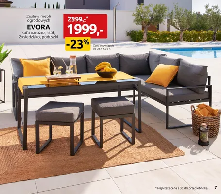 Zestaw mebli ogrodowych Evora sofa narożna, stół, 2xsiedzisko, poduszki promocja w Black Red White