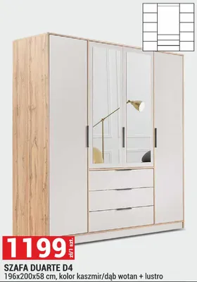 Szafa Duarte D4 196x200x58 cm, kolor kaszmir/dąb wotan + lustro promocja w Merkury Market