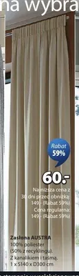 Zasłona AUSTRA 100% poliester z kanalikiem i taśmą 1xS140xD300cm promocja w Jysk