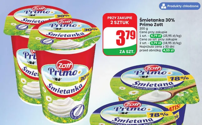 Śmietanka Primo Zott 30% promocja w Dino