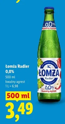 Piwo bezalkoholowe Łomża Radler 0,0% kwaśny agrest promocja w Lidl
