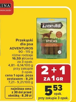 Przekąski dla psa ADVENTUROS STICKS 90-115 g różne rodzaje promocja w Carrefour