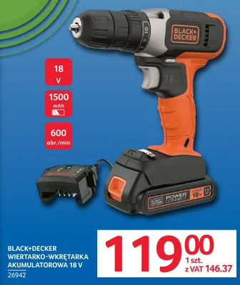 Wiertarko-wkrętarka akumulatorowa 18 V BLACK+DECKER promocja w Selgros