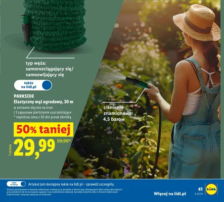 Elastyczny wąż ogrodowy Parkside 30m w zestawie ze złączką na kran i 3 zapasowymi pierścieniami uszczelniającymi promocja w Lidl