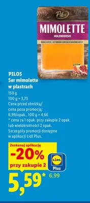 Ser mimolette w plastrach Pilos promocja w Lidl