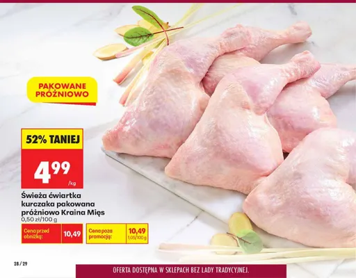 Świeża ćwiartka kurczaka pakowana próżniowo Kraina Mięs promocja w Biedronka
