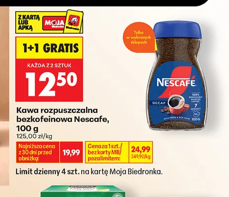 Kawa rozpuszczalna bezkofeinowa Nescafe promocja w Biedronka