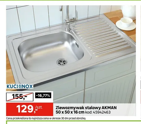 Zlewozmywak stalowy Akman 50x50x16 cm Kuchinox promocja w Leroy Merlin