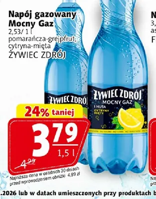 Napój gazowany Mocny Gaz Żywiec Zdrój pomarańcza-grejpfrut promocja w Prim Market