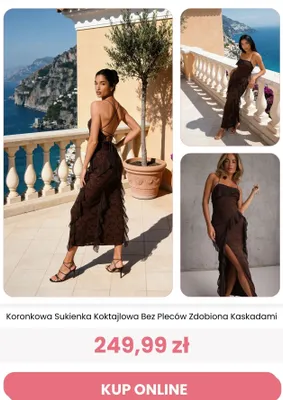 Sukienka koktajlowa koronkowa Renee bez pleców zdobiona kaskadami promocja w Renee