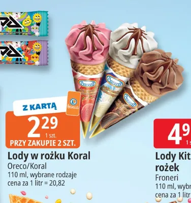 Lody w rożku Koral promocja w Leclerc
