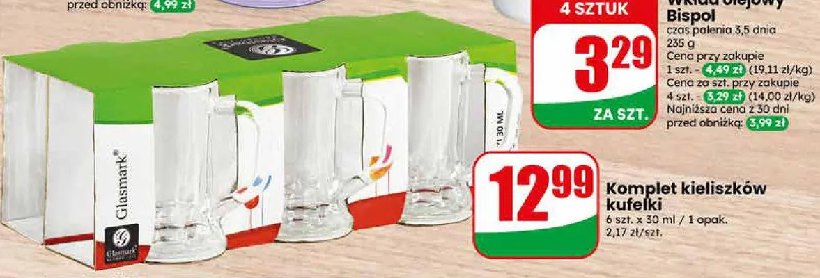 Komplet kieliszków kufelki Glasmark 30ml promocja w Dino