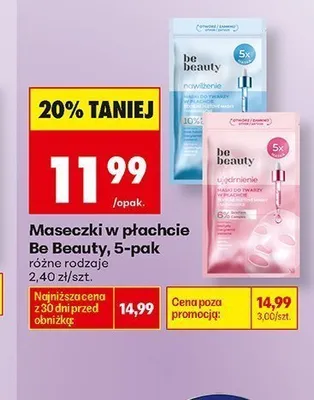 Maseczka w płachcie Be Beauty ujędrnienie 5-pak promocja w Biedronka