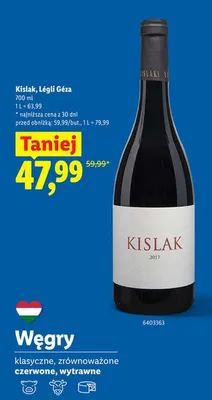 Wino czerwone Kislak Légli Géza promocja w Lidl