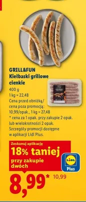 Kiełbaski grillowe cienkie Grill&Fun promocja w Lidl