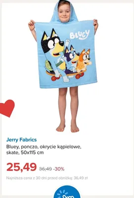 Ponczo okrycie kąpielowe Bluey Jerry Fabrics skate 50x115 cm promocja w Smyk