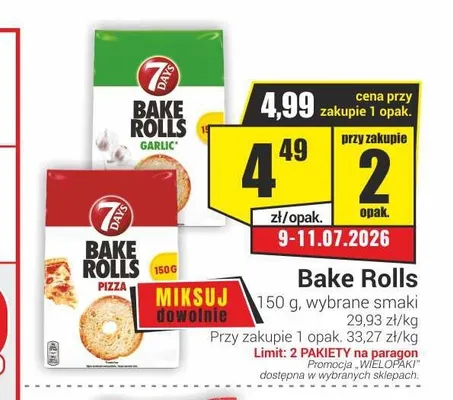 Sucharki Bake Rolls Garlic 7 Days promocja w Delikatesy Sezam