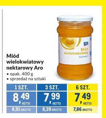 Miód wielokwiatowy nektarowy Aro promocja w Makro