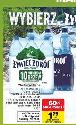 Woda źródlana Żywiec Zdrój 6-pak promocja w Carrefour Market