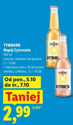 Napój Cytroneta rabarbar Tymbark promocja w Lidl