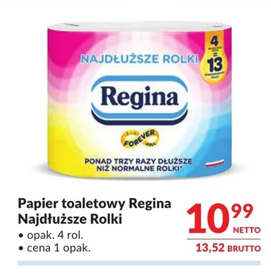 Papier toaletowy Regina Najdłuższe Rolki 4-pak promocja w Makro