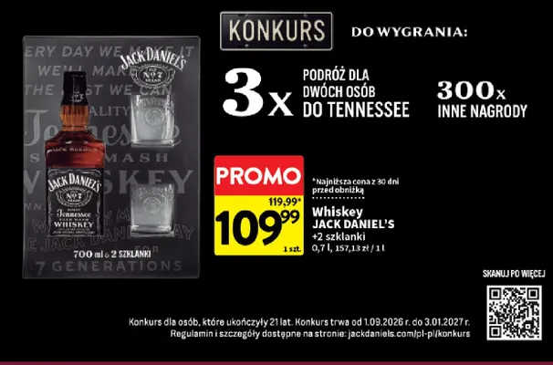 Whiskey Jack Daniel's + 2 szklanki promocja w Intermarche
