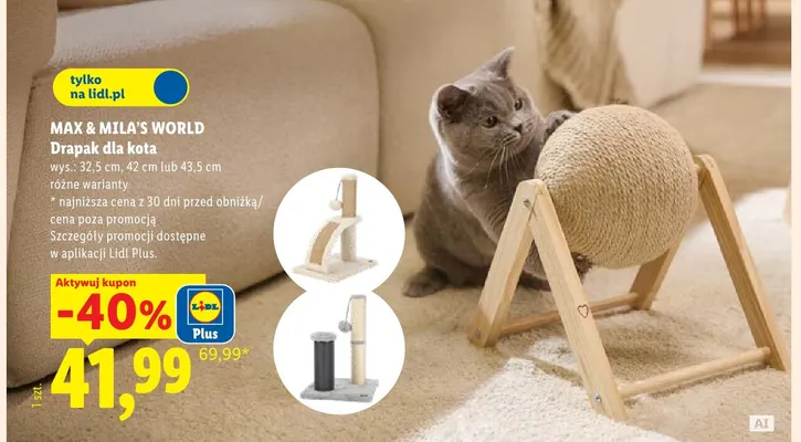 Drapak dla kota wys. 43,5 cm Max & Mila's World promocja w Lidl