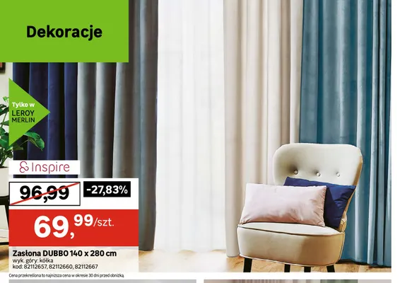 Zasłona Dubbo 140x280 cm Inspire promocja w Leroy Merlin