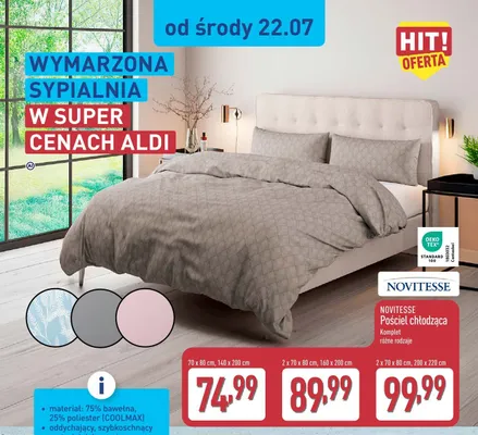 Pościel chłodząca Novitesse 70x80 cm 140x200 cm promocja w Aldi