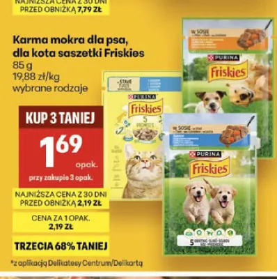 Karma mokra dla psa saszetki Purina Friskies promocja w Delikatesy Centrum
