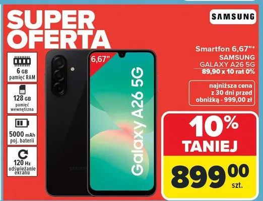Smartfon 6,67'' GALAXY A26 5G promocja w Carrefour