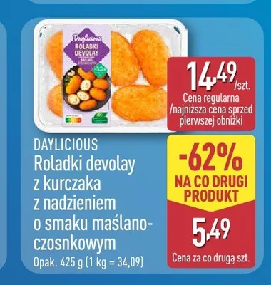 Roladki devolay z kurczaka z nadzieniem o smaku maślano-czosnkowym Daylicious promocja w Aldi