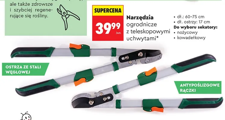 Narzędzia ogrodnicze z teleskopowymi uchwytami promocja w Biedronka