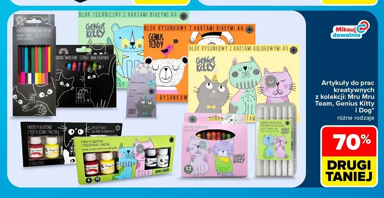 Artykuły do prac kreatywnych z kolekcji Mru Mru Team, Genius Kitty i Dog promocja w Carrefour